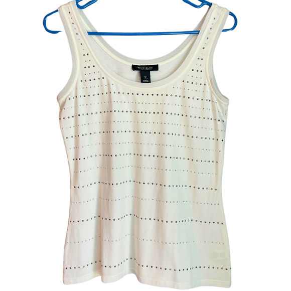 Lot of 2 Sz M White Knit Tank Tops WHBM Embellished Loft Lace Good for Layering - Picture 16 of 16